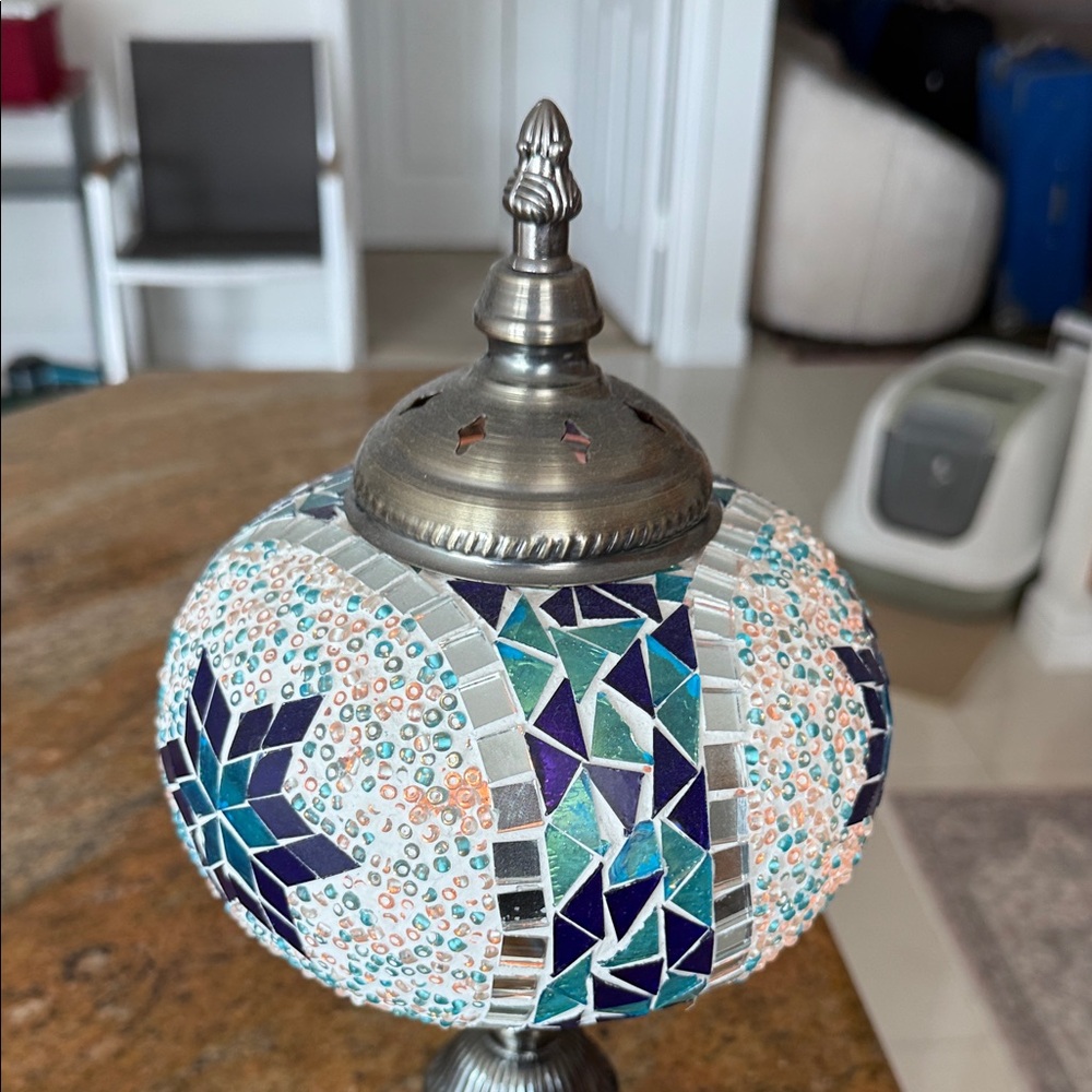 Mosaic Glass Table Lamp with Silver Base - Picture 7 of 10